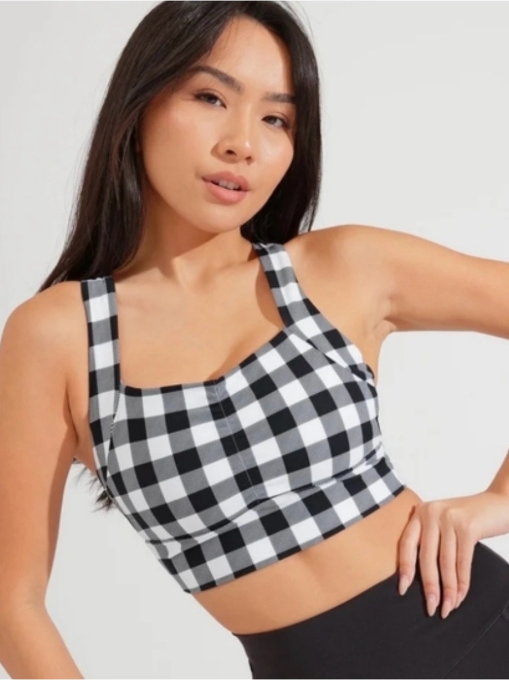 Buff bunny Black & White Gingham Square-Neck Crop Top Sports bra